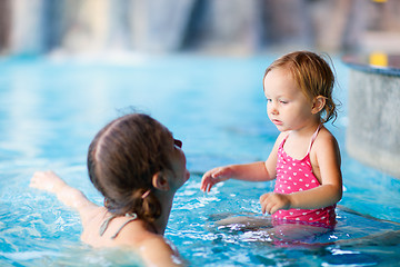 Image showing Mother and daughter at swimming pool