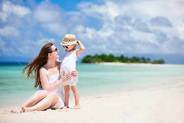 Image showing Mother and daughter at tropical beach