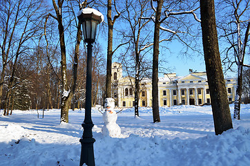 Image showing Verkiai park palace in Vilnius Lithuania.  Snowman 