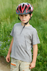 Image showing portrait of boy bicyclist with helmet