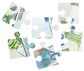 Image showing pieces of Euro banknotes puzzle