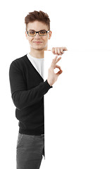 Image showing Young man with a blank baner