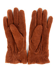 Image showing A pair of brown leather gloves