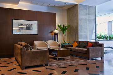 Image showing brown sofas the lobby