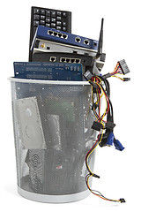 Image showing electronic scrap in trash can