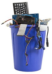 Image showing electronic scrap in blue trash can