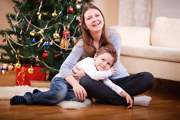 Image showing Mother and son at Christmas