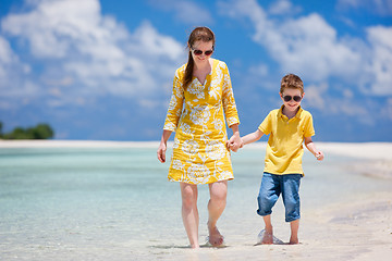 Image showing Mother and son at beach