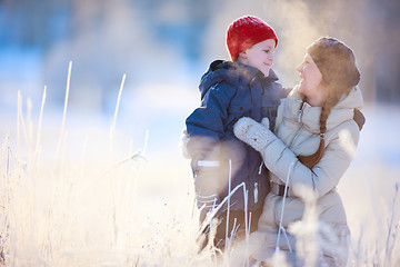 Image showing Mother and son winter portrait