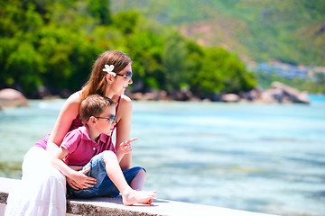 Image showing Mother and son at seafront