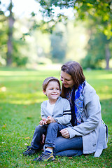 Image showing Mother and son outdoors