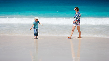 Image showing Mother and son at beach