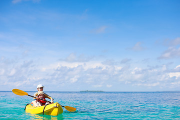 Image showing Mother and son kayaking 