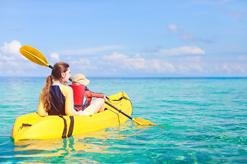 Image showing Mother and son kayaking