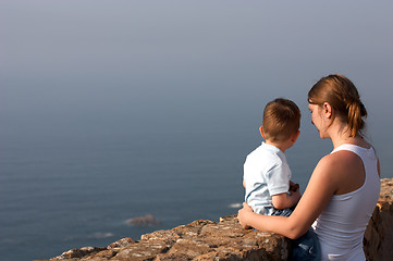 Image showing Mother and son enjoying beautiful views