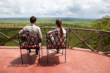 Image showing Couple on balcony of safari lodge