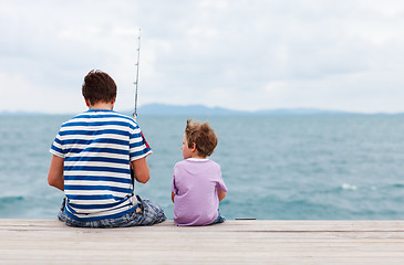 Image showing Father and son fishing together