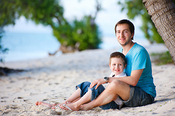 Image showing Father and son at beach