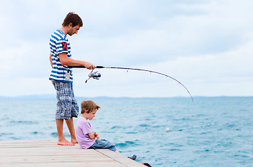Image showing Father and son fishing together