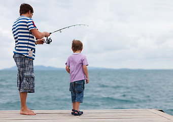 Image showing Father and son fishing together