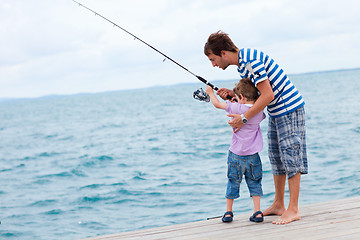 Image showing Father and son fishing together