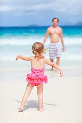 Image showing Father and daughter at beach