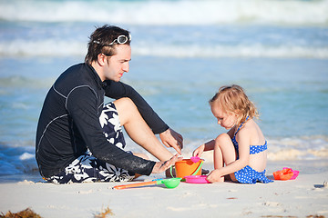 Image showing Father and daughter at beach