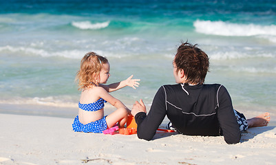 Image showing Father and daughter at beach