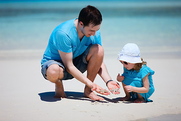 Image showing Father and daughter at beach