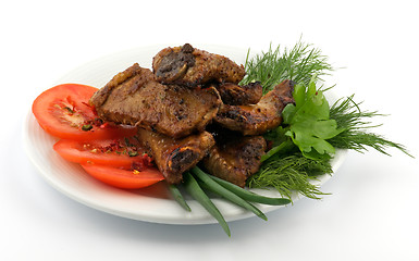 Image showing Barbecued pork ribs on white plate