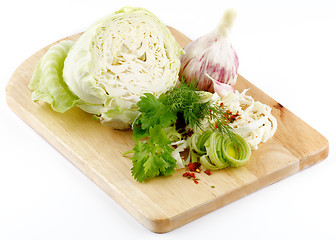 Image showing Set of cabbage and raw vegetables