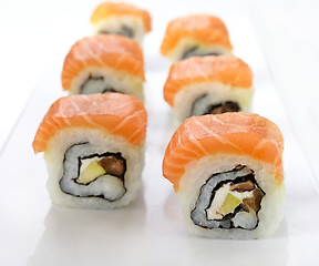 Image showing sushi with salmon and avocado