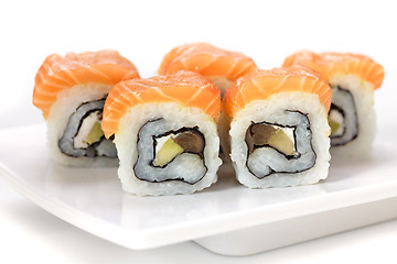 Image showing sushi with salmon and avocado