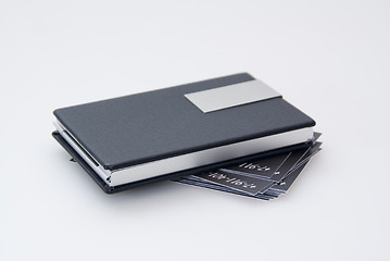 Image showing Black card holder and business cards