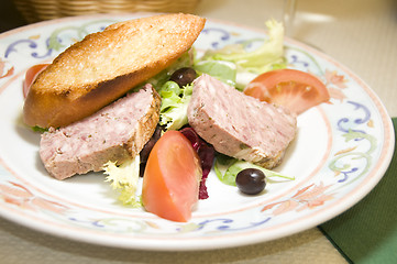 Image showing French country style pork terrine pate salad