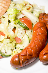 Image showing debrecziner Hungarian sausage with salad