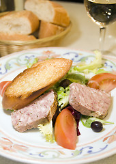 Image showing French country style pork terrine pate salad