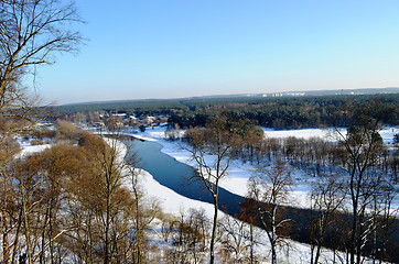 Image showing River Neris winter. Verkiai park observation deck 