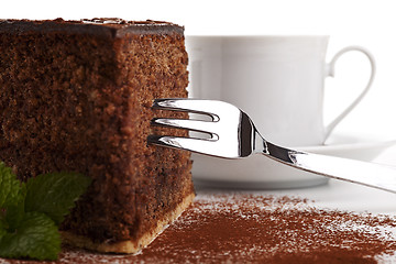 Image showing piece of tasty chocolate cake isolated