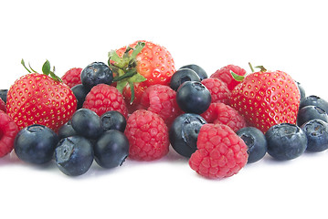 Image showing Blueberries, raspberries and strawberries