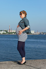 Image showing Pregnant Woman on Pier