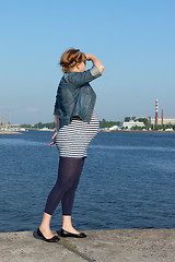 Image showing Pregnant Woman on Pier