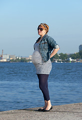 Image showing Pregnant Woman on Pier