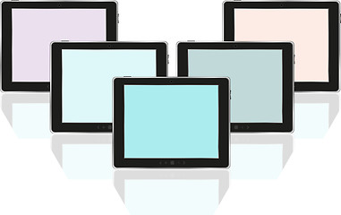 Image showing Set of digital tablets with colored screen isolated on white