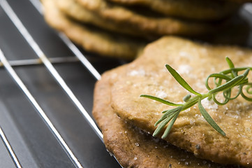 Image showing Homemade rustical crackers with rosemary