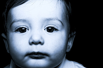 Image showing baby portrait blue tone