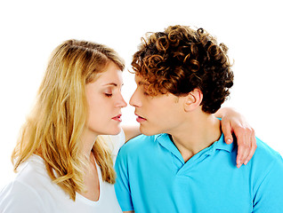 Image showing Beautiful young couple about to kiss
