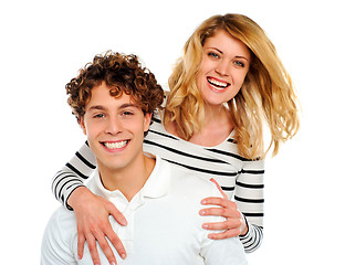 Image showing Happy woman hugging man from behind