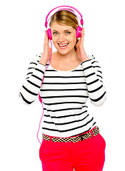 Image showing Beautiful electro pop girl enjoying music