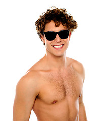 Image showing Shirtless guy with sunglasses, closeup